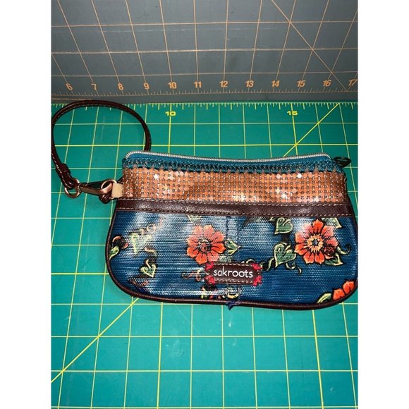 Sakroots Handbags - Sakroots Wristlet Clutch with Keyring, Blue with Orange Flowers